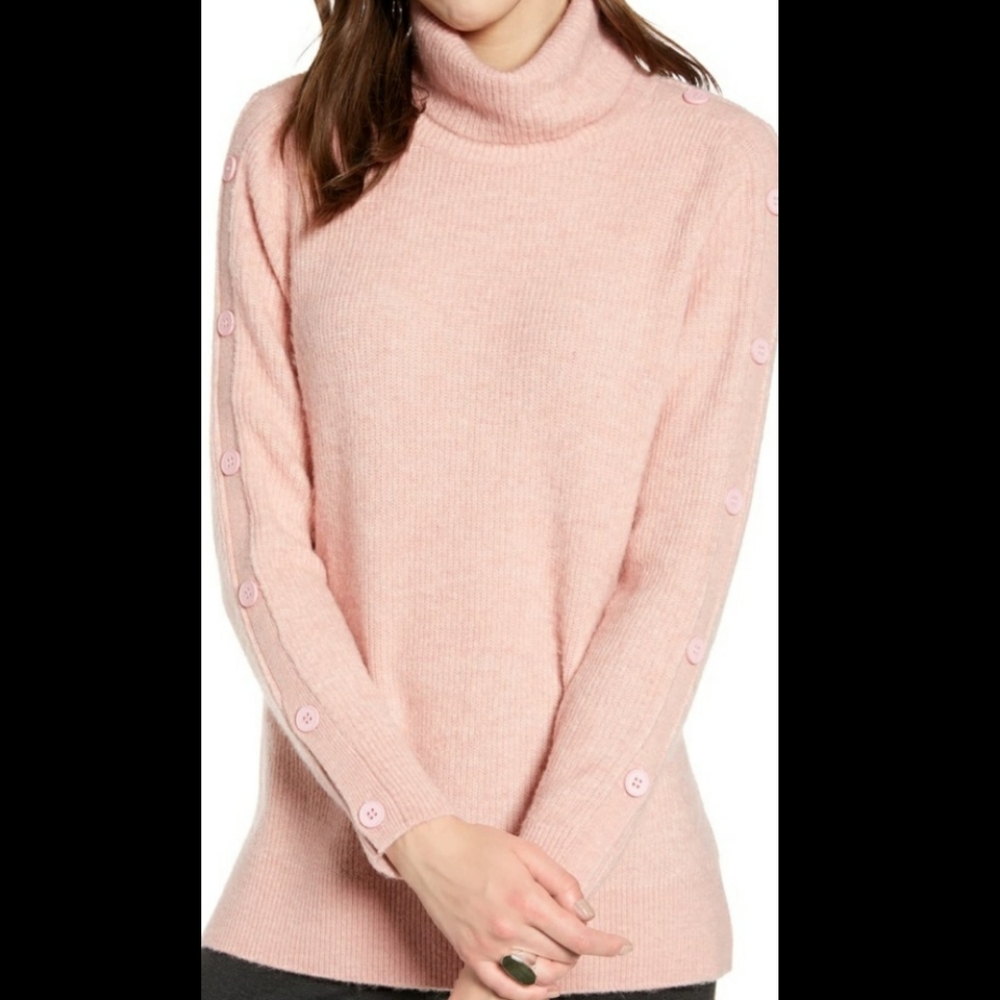 NEW Halogen Button Sleeve Turtleneck Sweater